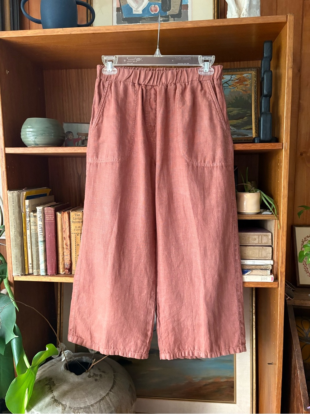 Boho Minimalist Cut Loose Rust Linen Pants XS
